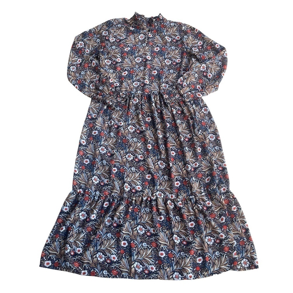 Kaffe Blue & Orange Floral Peasant Midi Dress US M/UK 38 - Picture 2 of 10